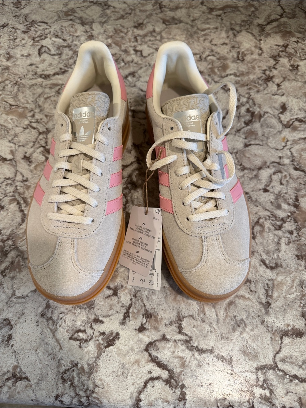 adidas Beige Suede Sneakers with Pink Stripes